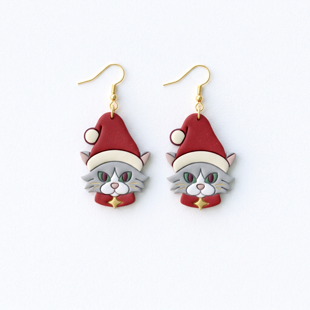 Santa Hat Cat Polymer Clay Cutter | Cute Christmas Earring Tool