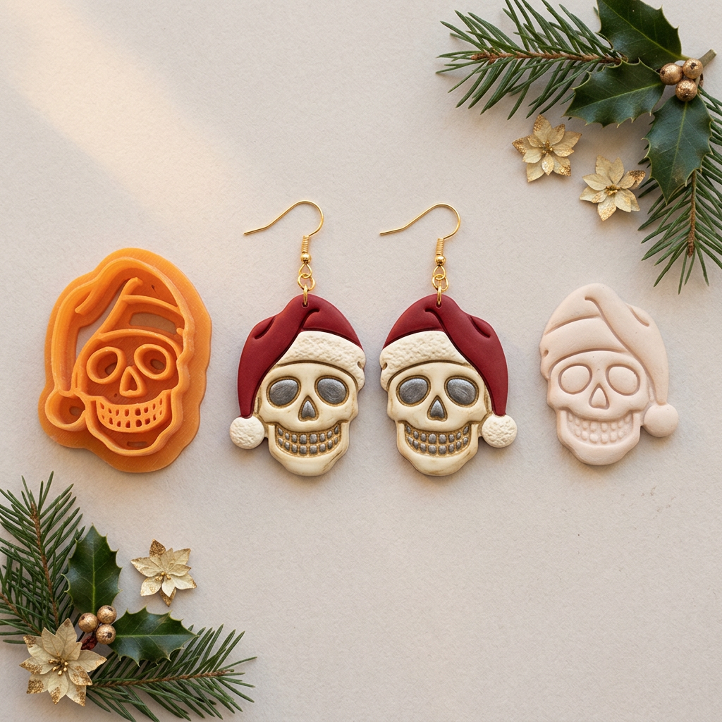 Santa Hat Skull Polymer Clay Cutter | Gothic Christmas Earring Tool