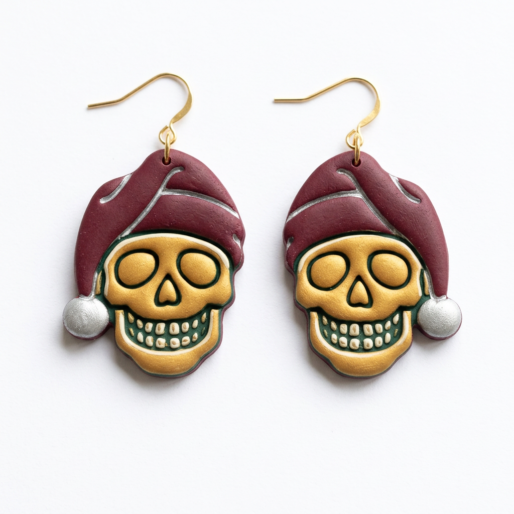 Santa Hat Skull Polymer Clay Cutter | Gothic Christmas Earring Tool