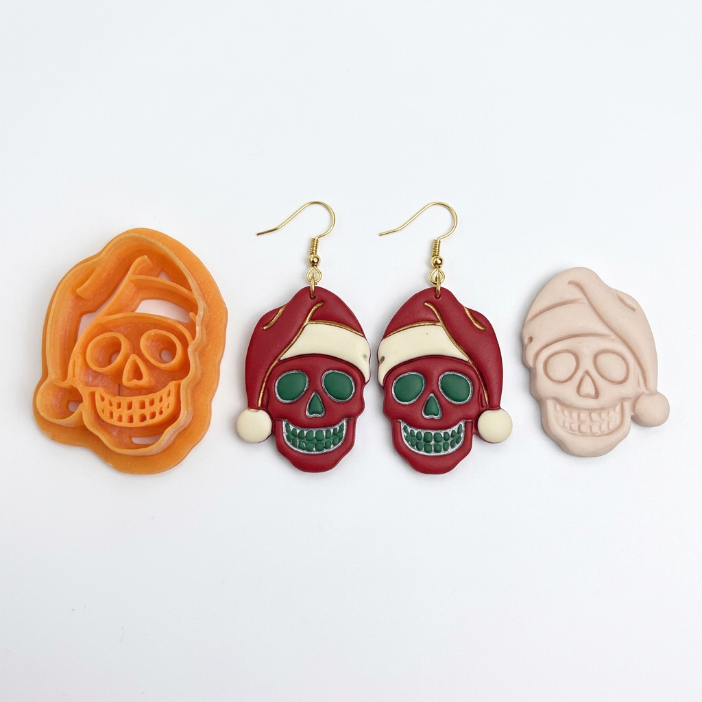Santa Hat Skull Polymer Clay Cutter | Gothic Christmas Earring Tool