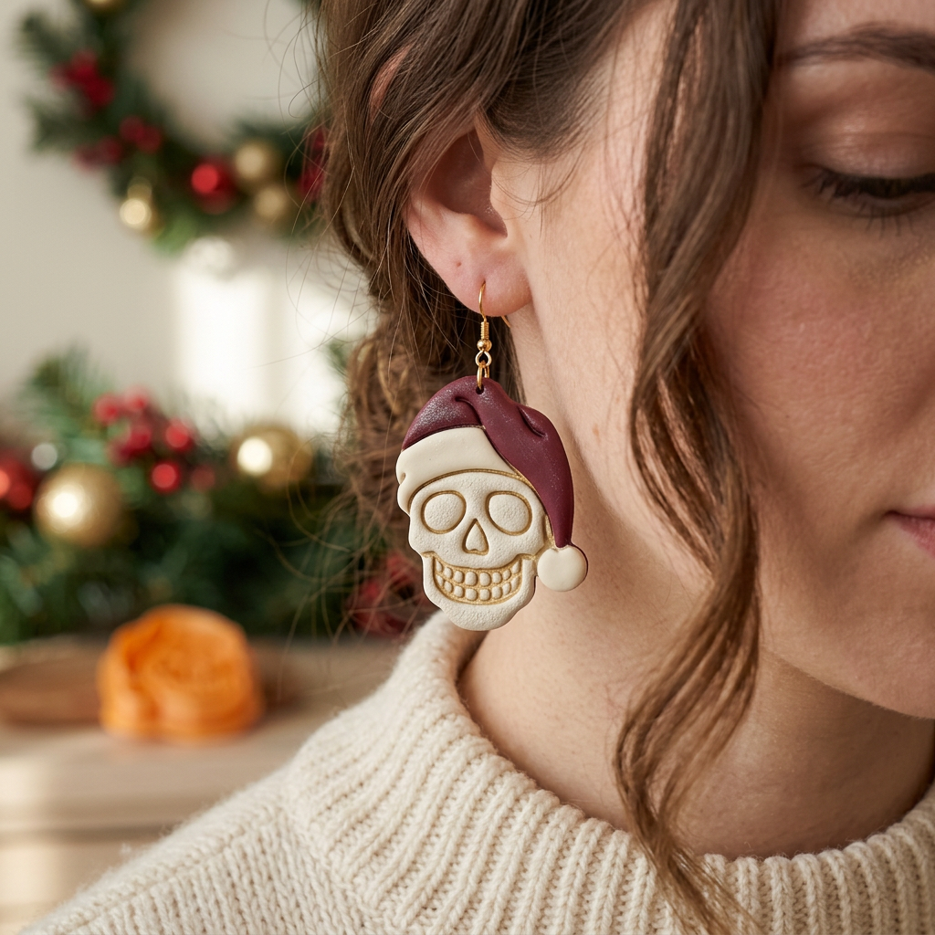 Santa Hat Skull Polymer Clay Cutter | Gothic Christmas Earring Tool