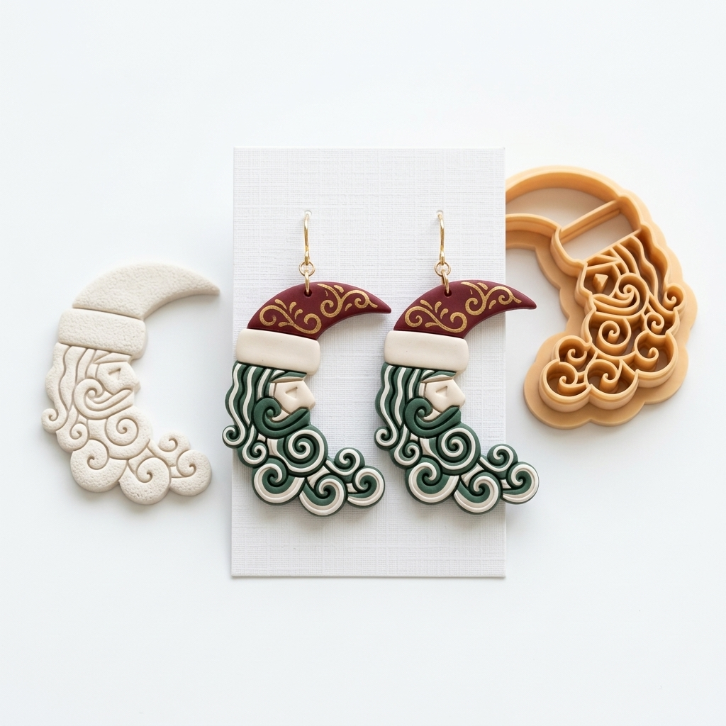 Santa Moon Polymer Clay Cutter | Christmas Earring Tool