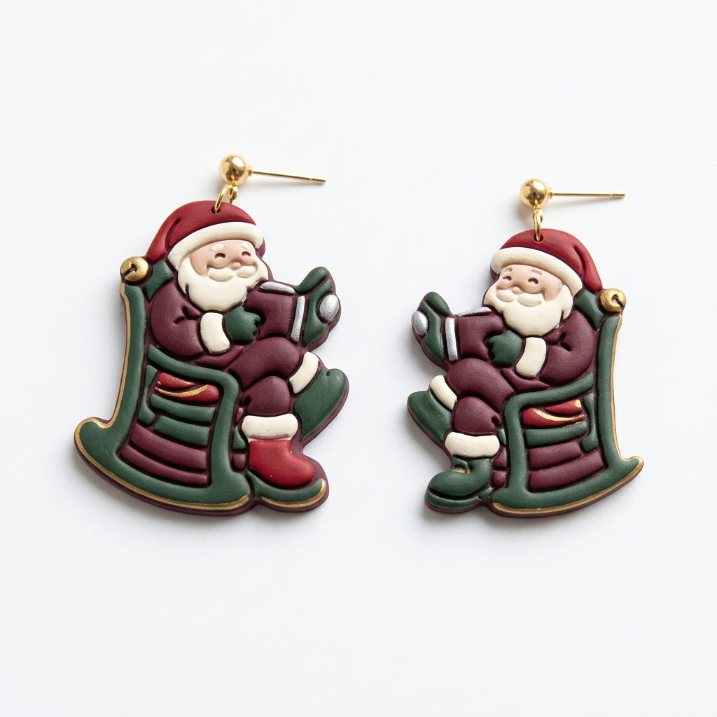 Santa Reading in a Rocking Chair Polymer Clay Cutter | Christmas Earring Tool