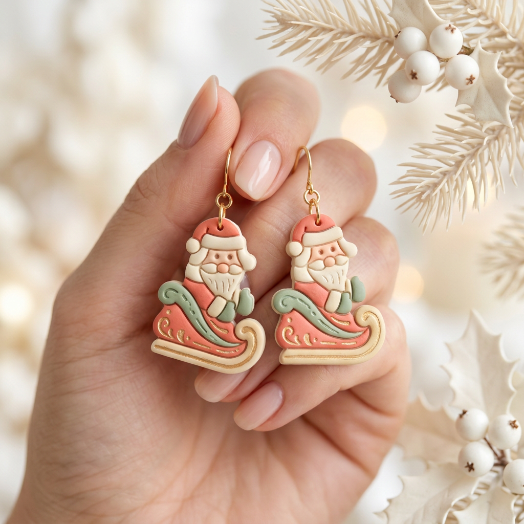 Santa with a Horse Polymer Clay Cutter Set of 2 | Christmas Earring Tool