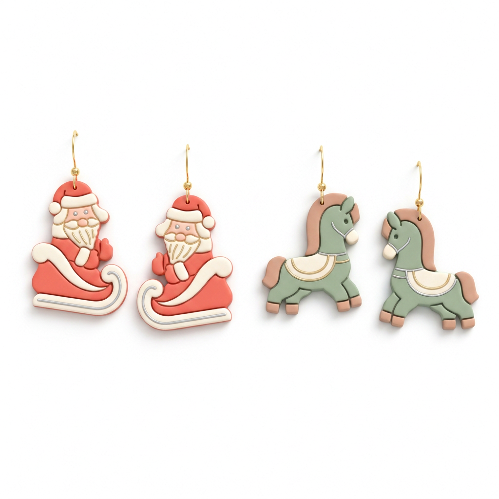 Santa with a Horse Polymer Clay Cutter Set of 2 | Christmas Earring Tool