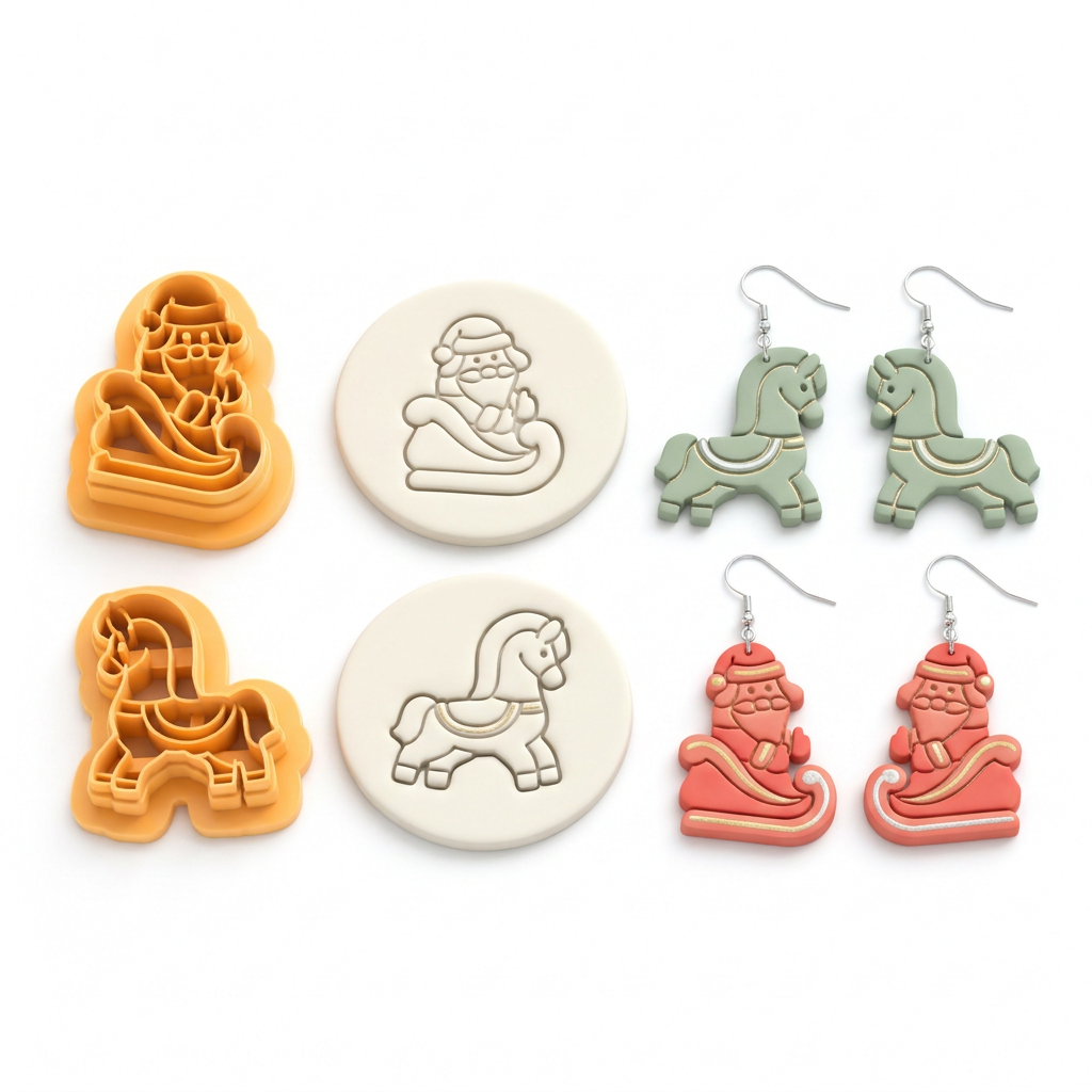 Santa with a Horse Polymer Clay Cutter Set of 2 | Christmas Earring Tool