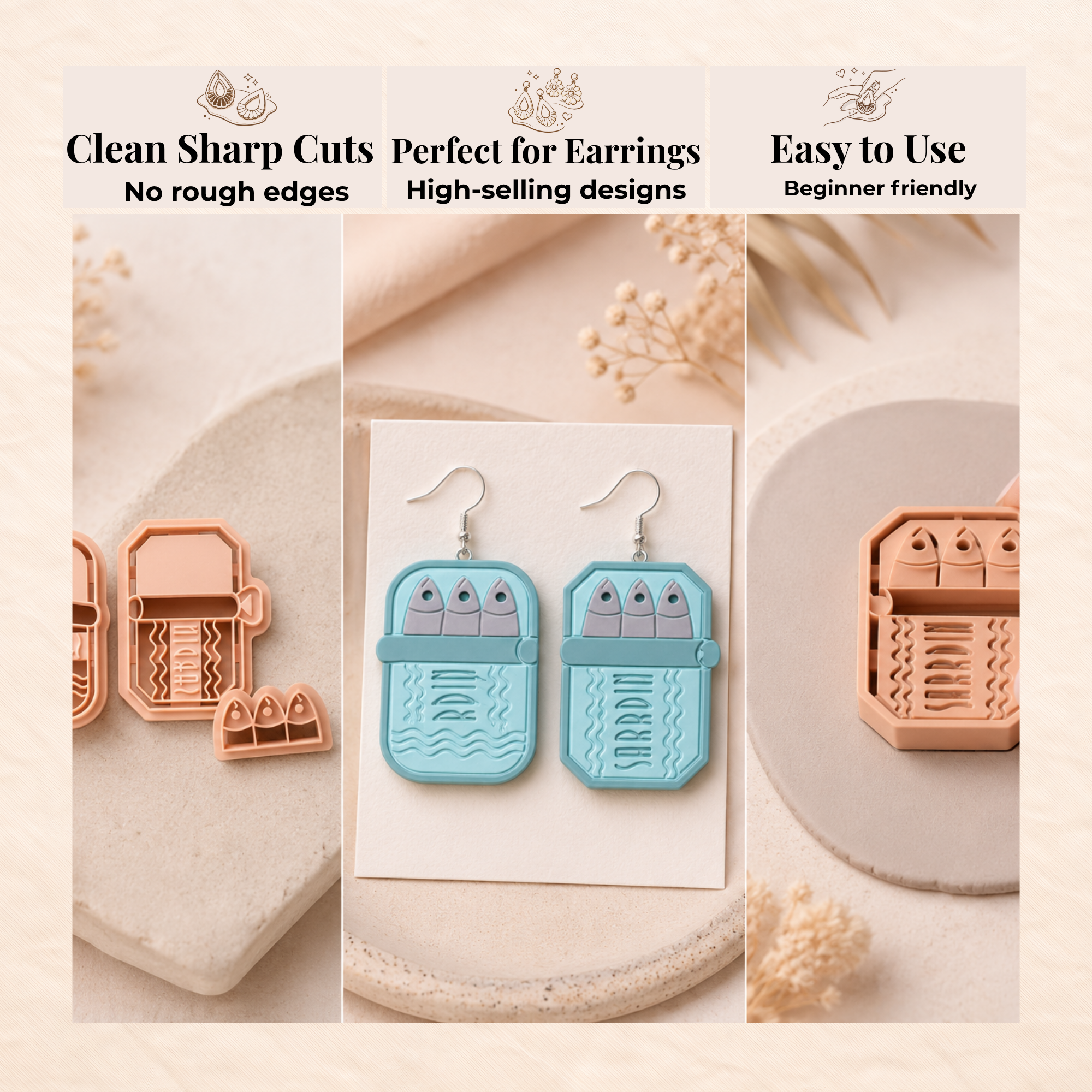 Sardines Can Polymer Clay Cutter | 35–50mm | Sardine Tin Shape Clay Cutter | Earring Jewellery Making Tool