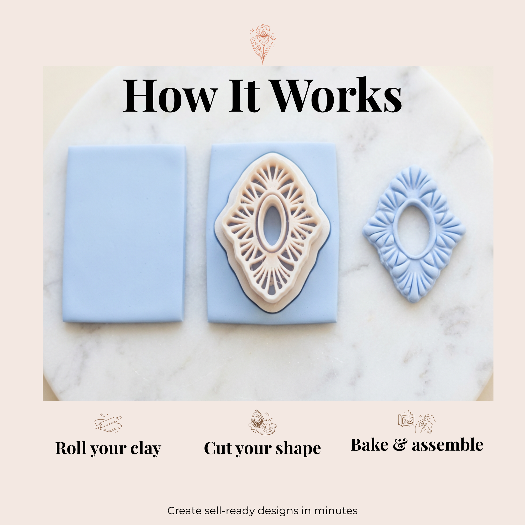 Scallop Diamond Oval Polymer Clay Cutter | 3D Printed Geometric Clay Earring Cutter | Scallop Shape Cutter for Clay Jewellery Making | Clay Earring Tool