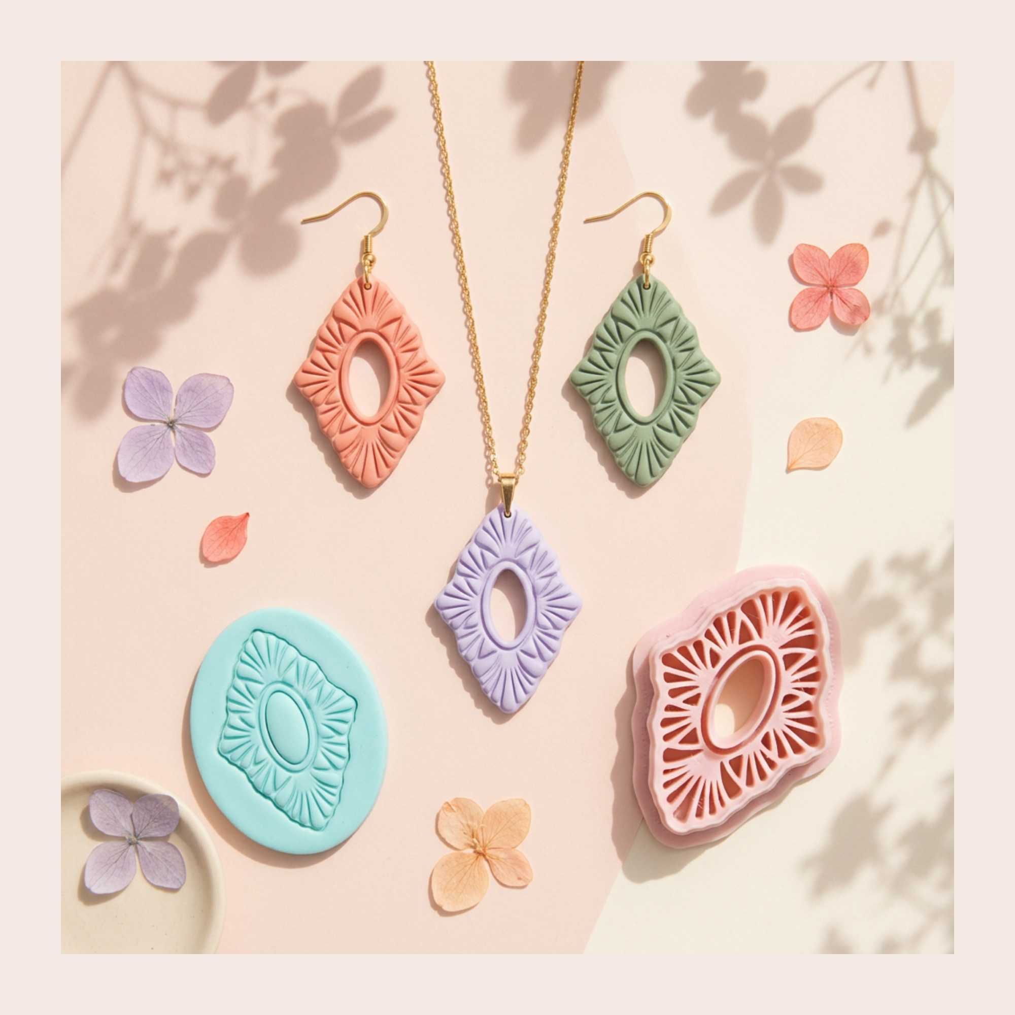 Scallop Diamond Oval Polymer Clay Cutter | 3D Printed Geometric Clay Earring Cutter | Scallop Shape Cutter for Clay Jewellery Making | Clay Earring Tool