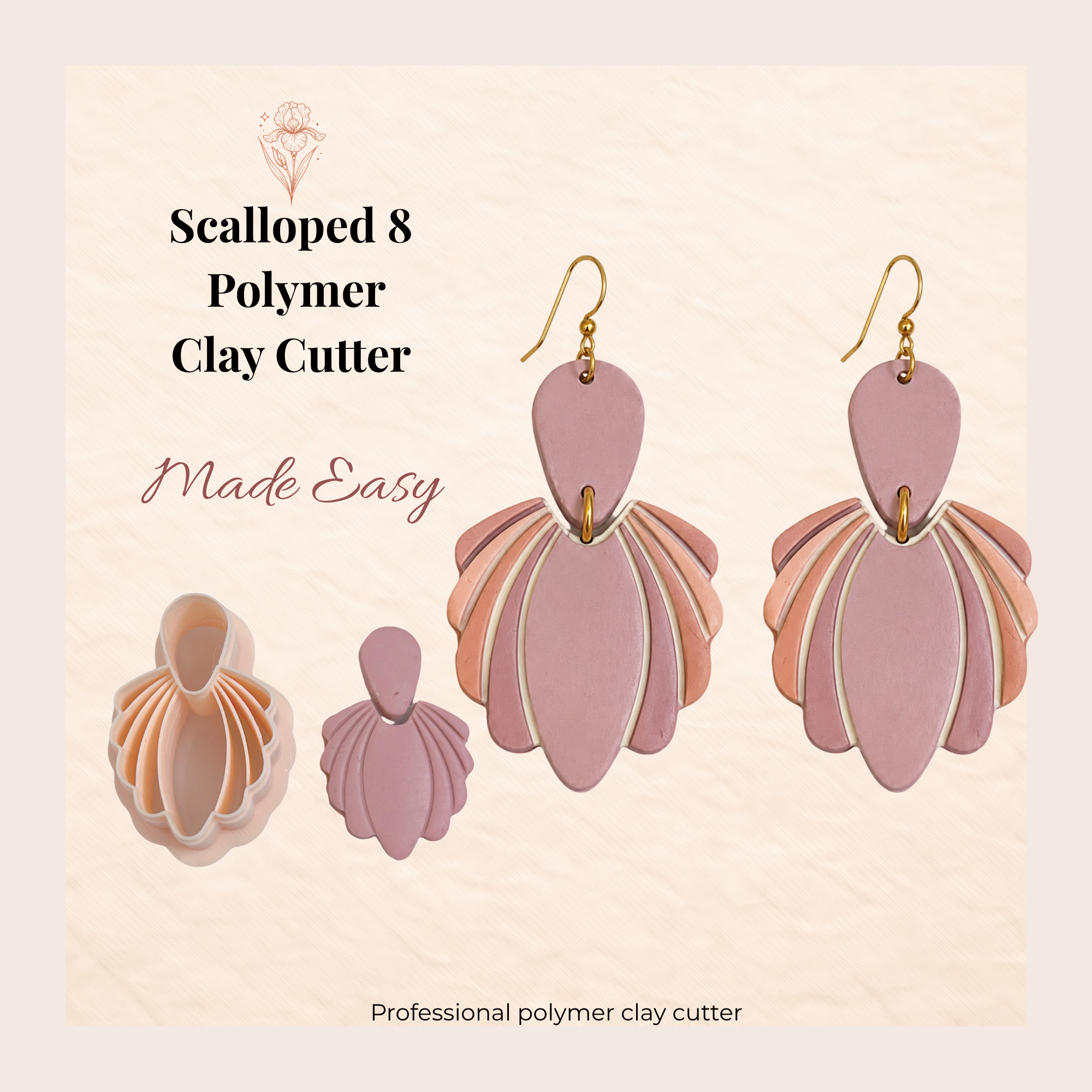 Scalloped 8 Polymer Clay Cutter | 20–55mm | Scallop Edge Clay Cutter | Earring Jewellery Making Tool