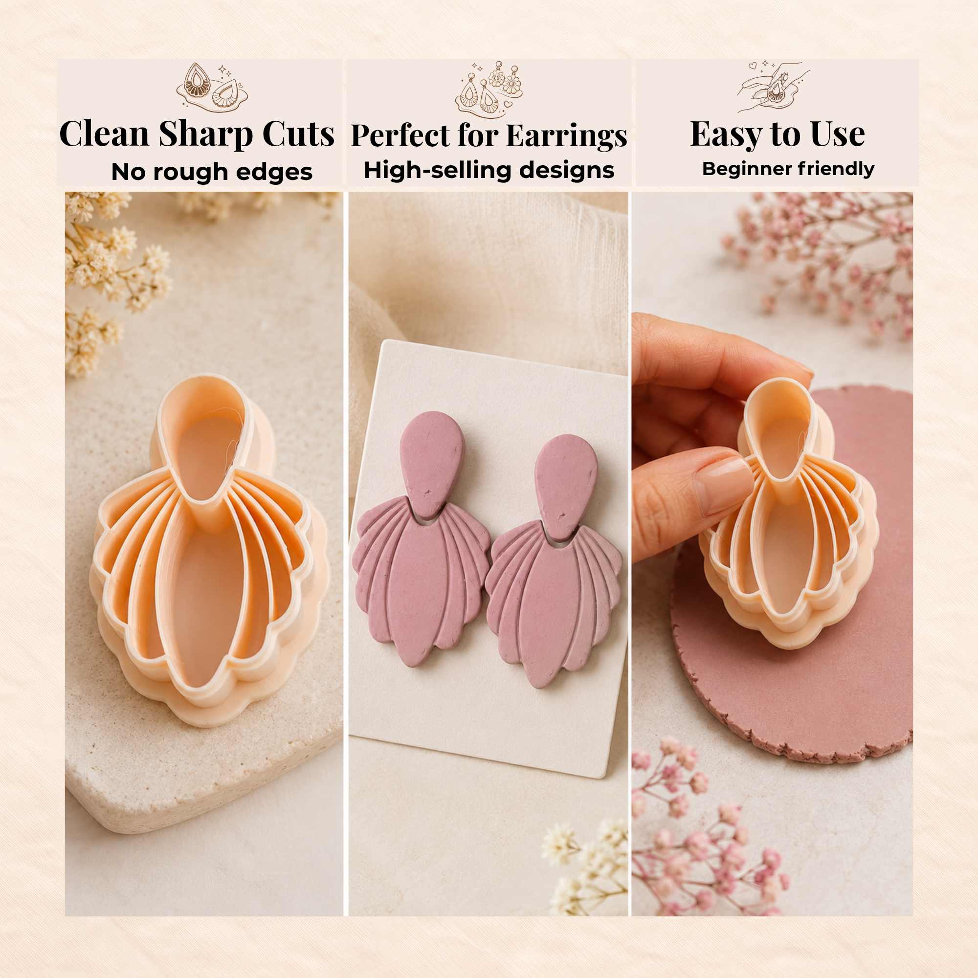Scalloped 8 Polymer Clay Cutter | 20–55mm | Scallop Edge Clay Cutter | Earring Jewellery Making Tool