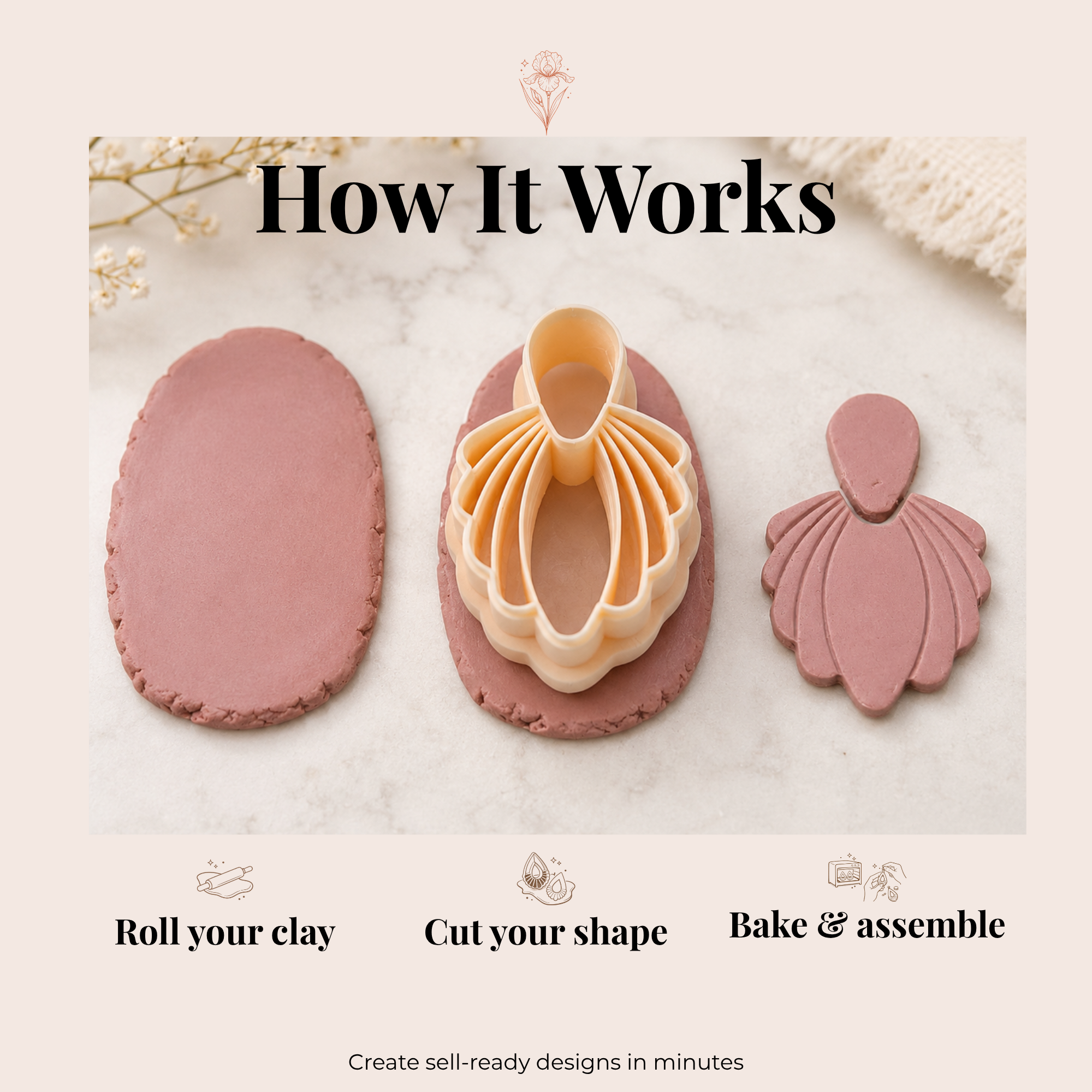 Scalloped 8 Polymer Clay Cutter | 20–55mm | Scallop Edge Clay Cutter | Earring Jewellery Making Tool