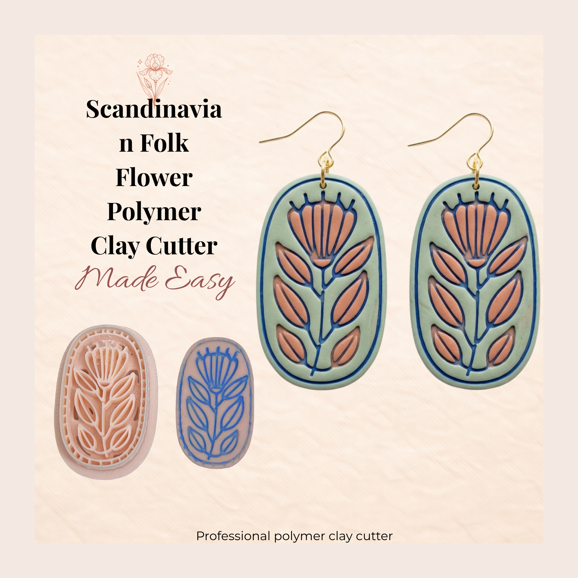 Scandinavian Folk Flower Polymer Clay Cutter 30–50mm | Folk Art Earring Cutter | IrisCrafts7