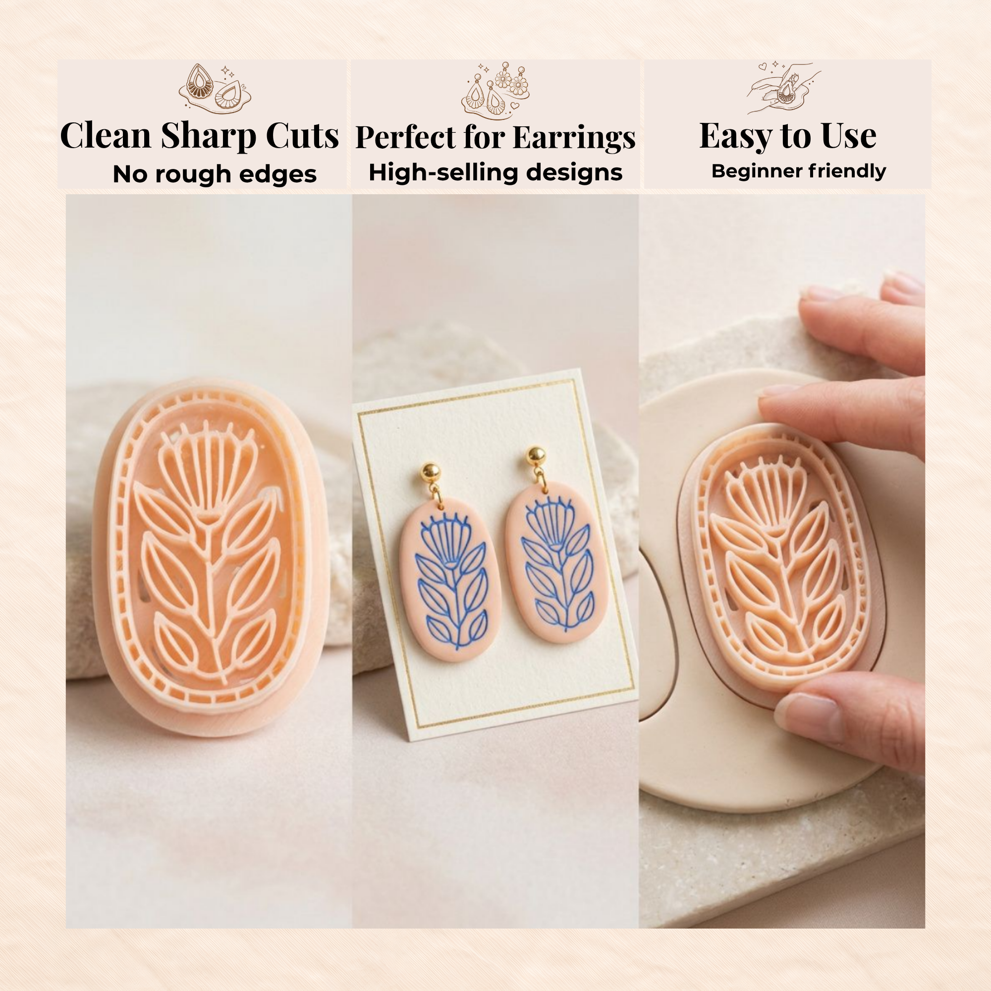 Scandinavian Folk Flower Polymer Clay Cutter 30–50mm | Folk Art Earring Cutter | IrisCrafts7