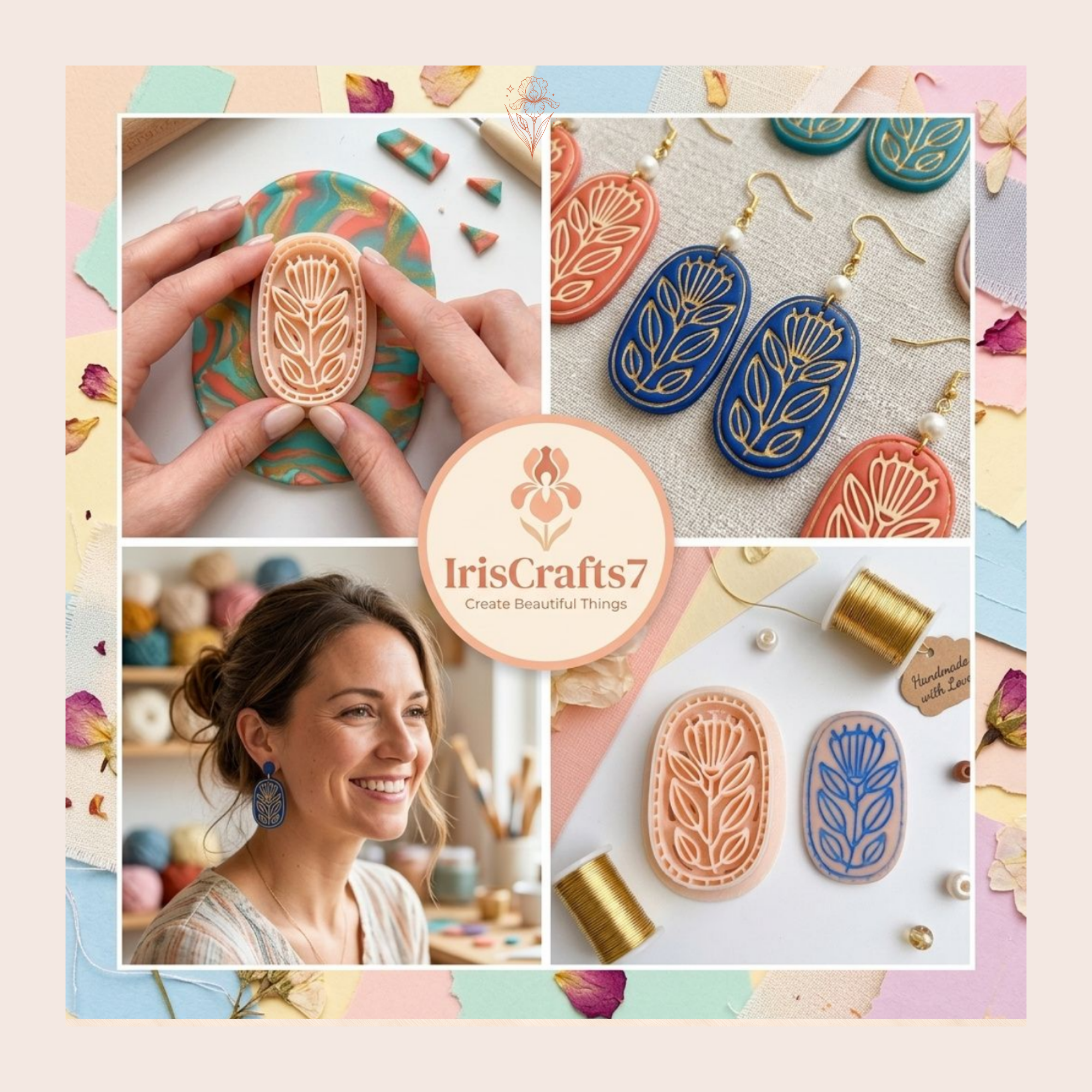 Scandinavian Folk Flower Polymer Clay Cutter 30–50mm | Folk Art Earring Cutter | IrisCrafts7