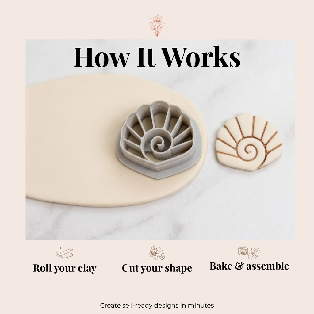 Sea Breeze Shell Polymer Clay Cutter 20–35mm | Ocean Earring Cutter | IrisCrafts7
