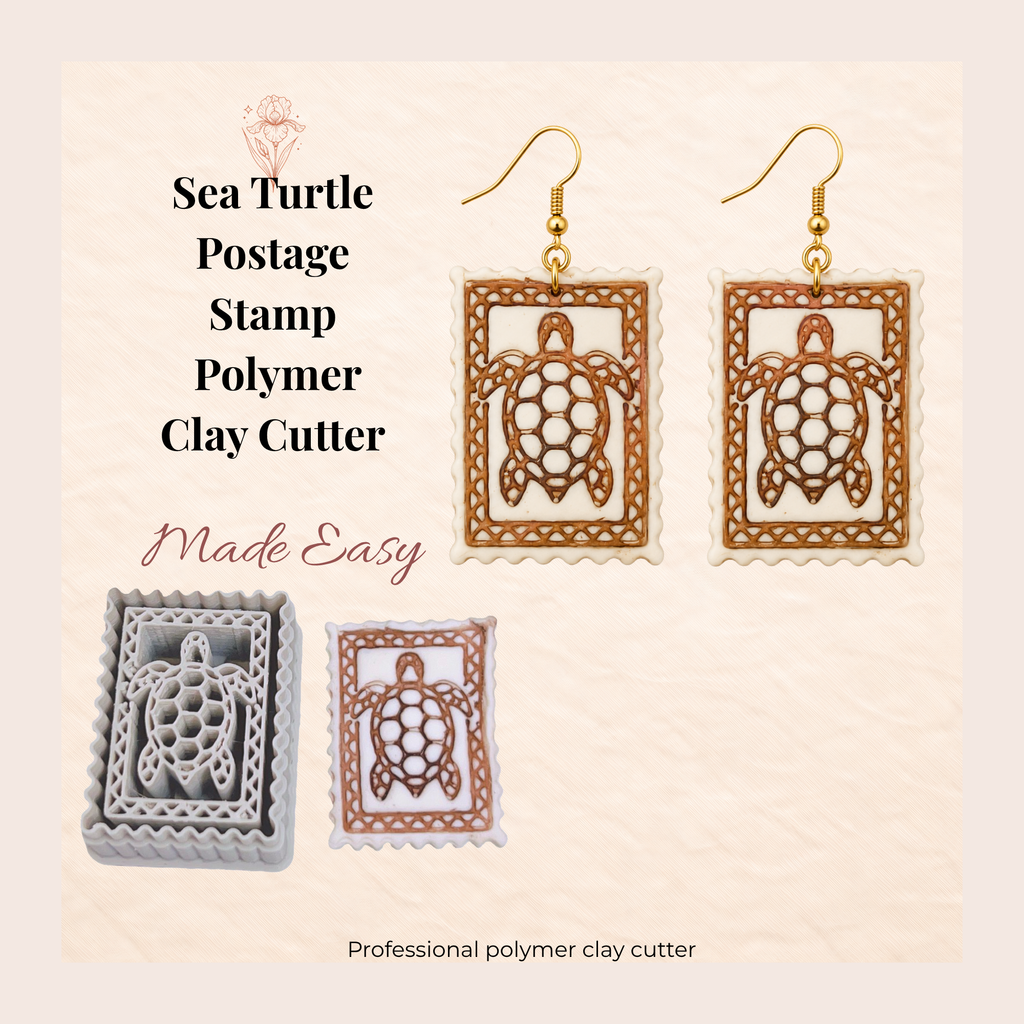 Sea Turtle Postage Stamp Polymer Clay Cutter 30–50mm | Ocean Earring Cutter | IrisCrafts7