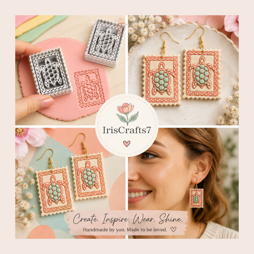 Sea Turtle Postage Stamp Polymer Clay Cutter 30–50mm | Ocean Earring Cutter | IrisCrafts7