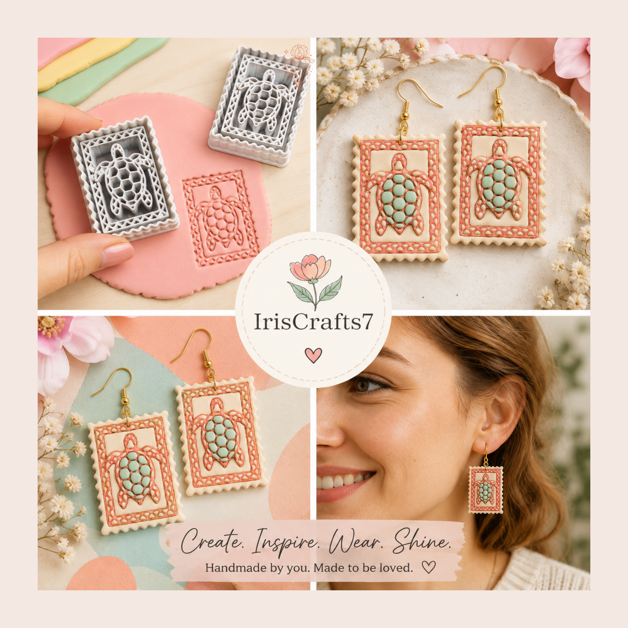 Sea Turtle Postage Stamp Polymer Clay Cutter 30–50mm | Ocean Earring Cutter | IrisCrafts7