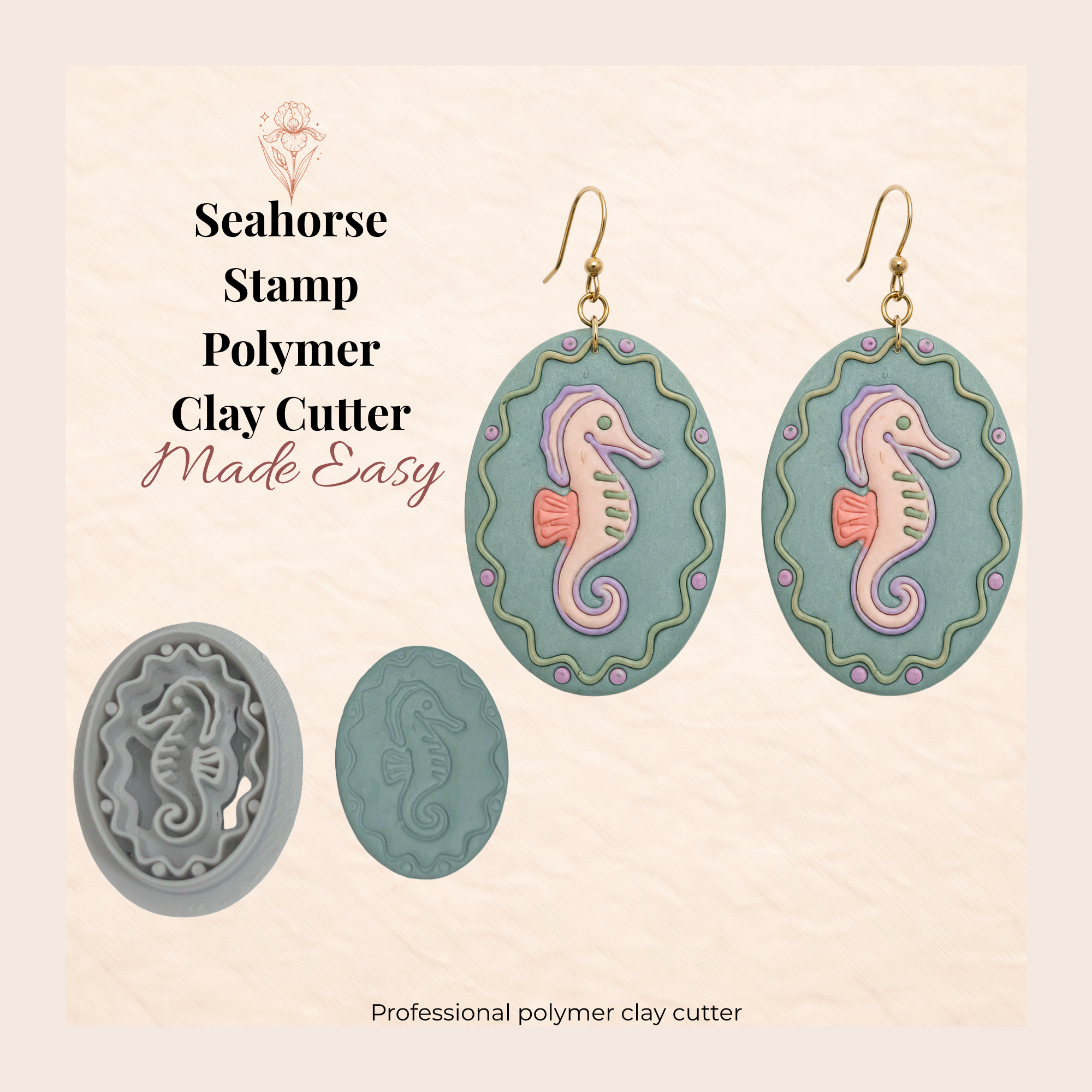 Seahorse Stamp Polymer Clay Cutter 20–45mm | Ocean Earring Cutter | IrisCrafts7