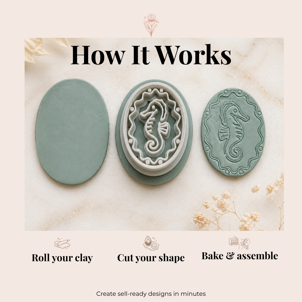 Seahorse Stamp Polymer Clay Cutter 20–45mm | Ocean Earring Cutter | IrisCrafts7