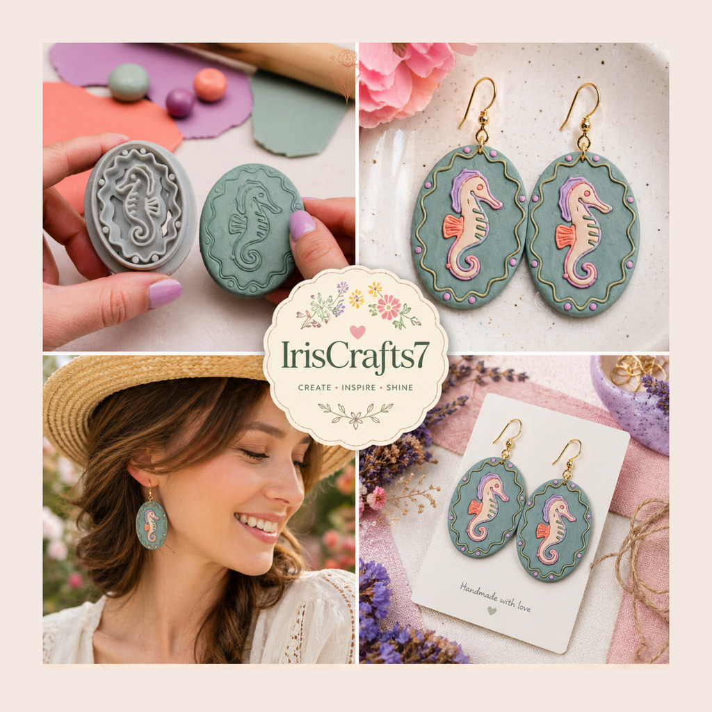 Seahorse Stamp Polymer Clay Cutter 20–45mm | Ocean Earring Cutter | IrisCrafts7