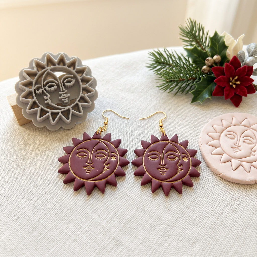 Serene Sun and Moon Face Polymer Clay Cutter | Celestial Earring Tool