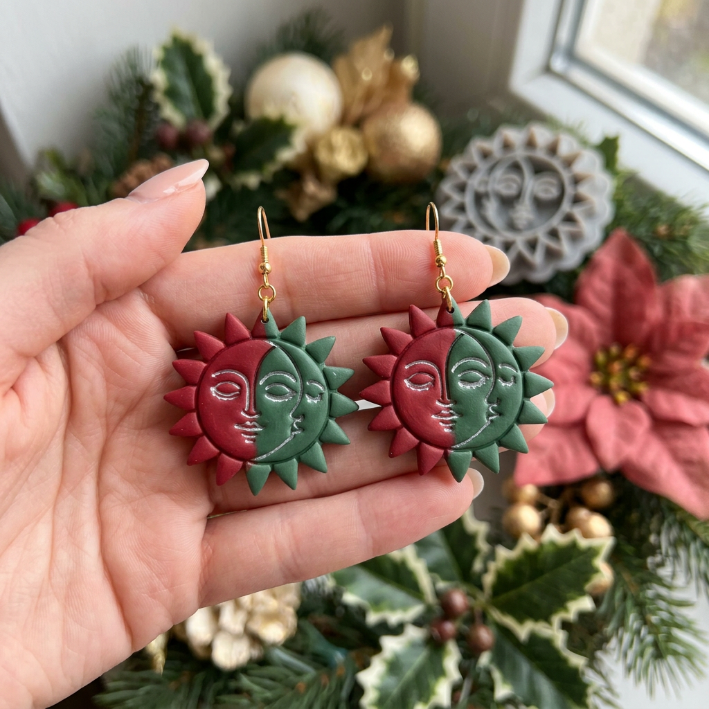 Serene Sun and Moon Face Polymer Clay Cutter | Celestial Earring Tool