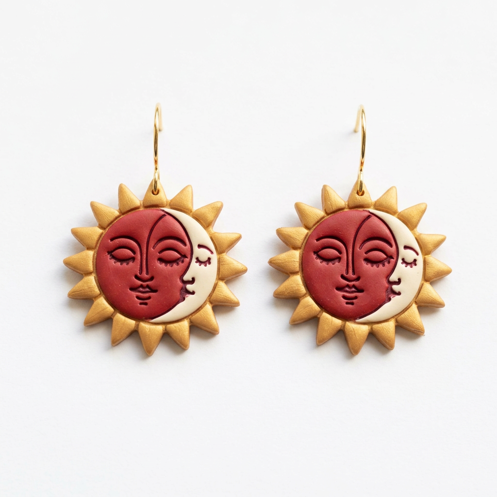 Serene Sun and Moon Face Polymer Clay Cutter | Celestial Earring Tool