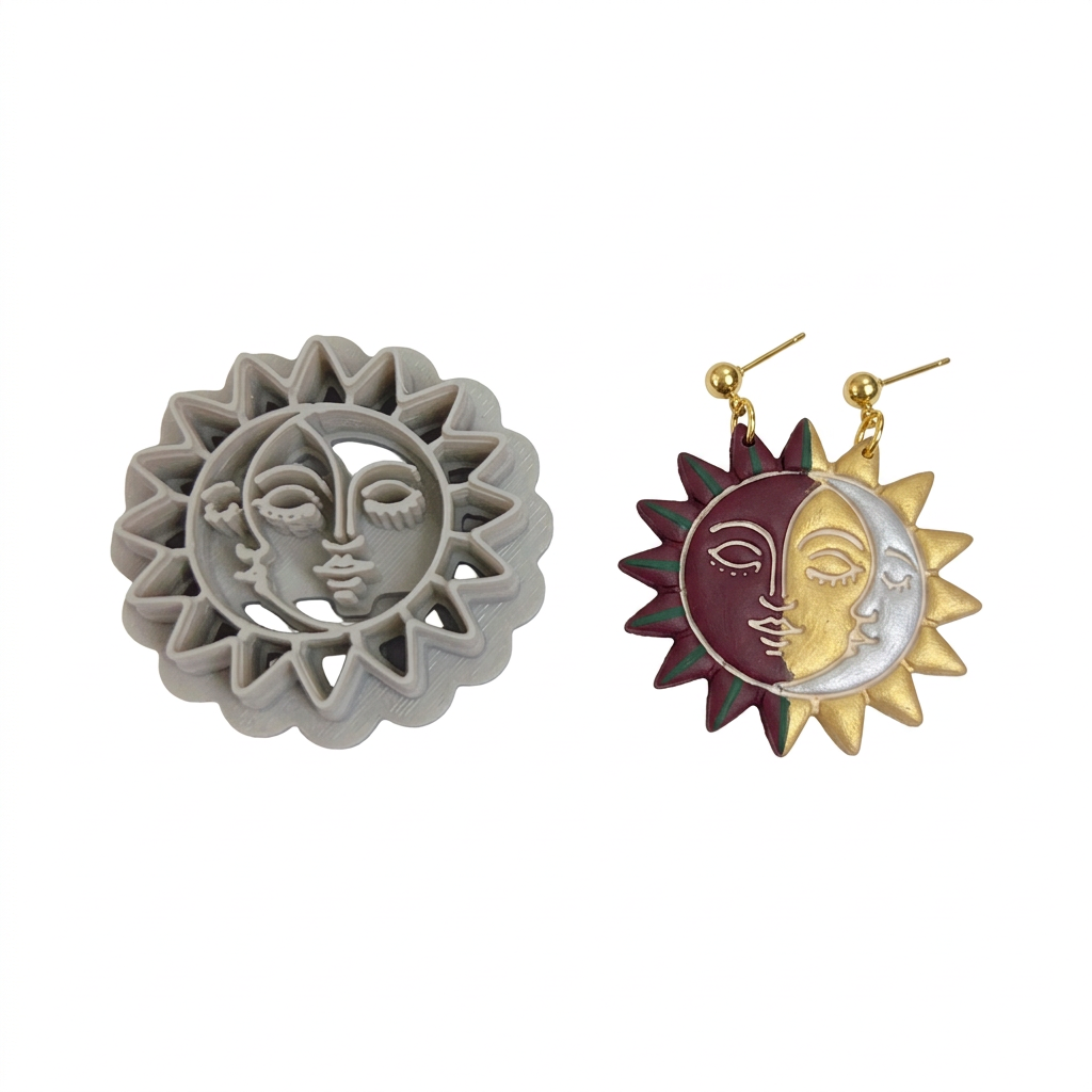 Serene Sun and Moon Face Polymer Clay Cutter | Celestial Earring Tool