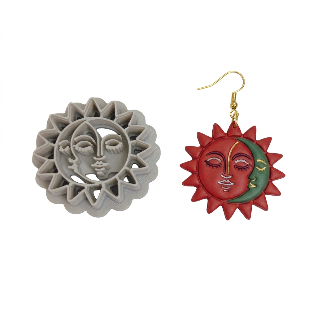 Serene Sun and Moon Face Polymer Clay Cutter | Celestial Earring Tool