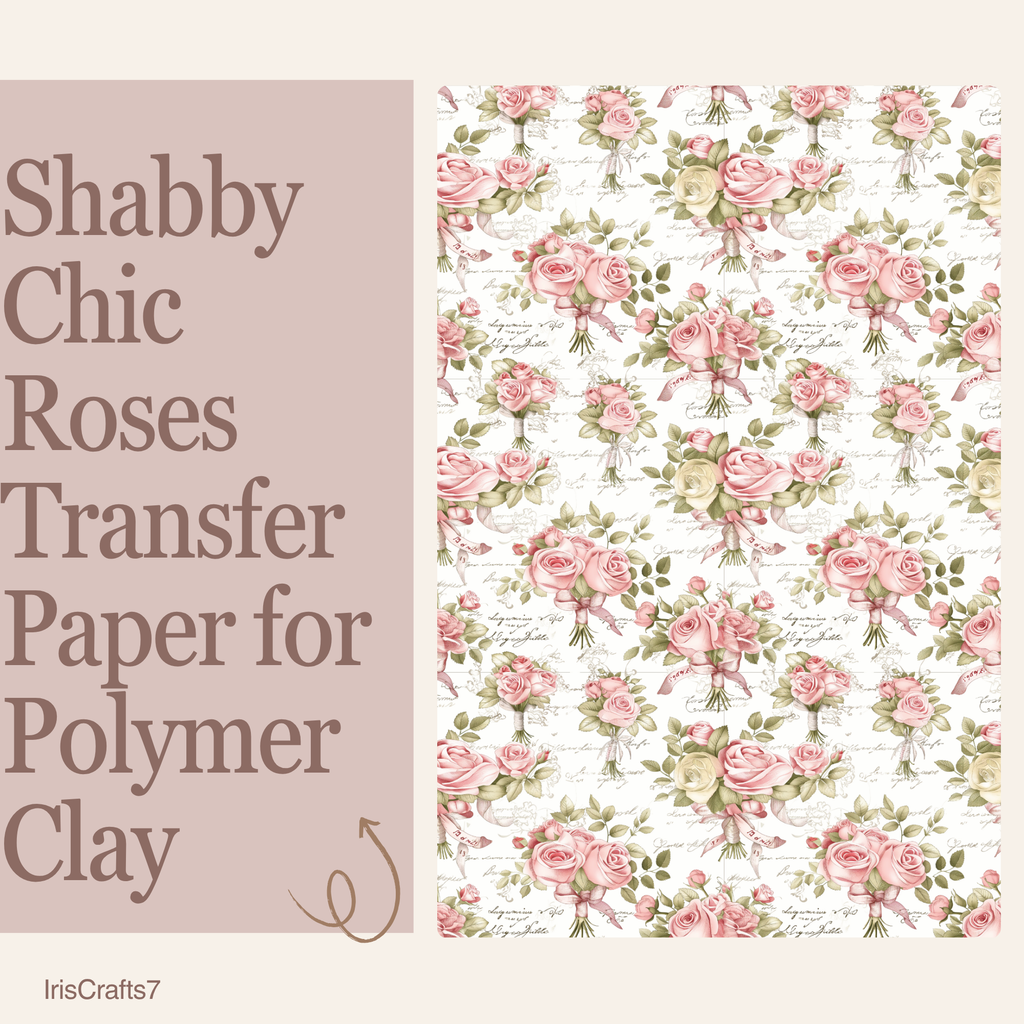 Shabby Chic Roses Transfer Paper for Polymer Clay 150x100mm | Vintage Floral Clay Transfer | IrisCrafts7