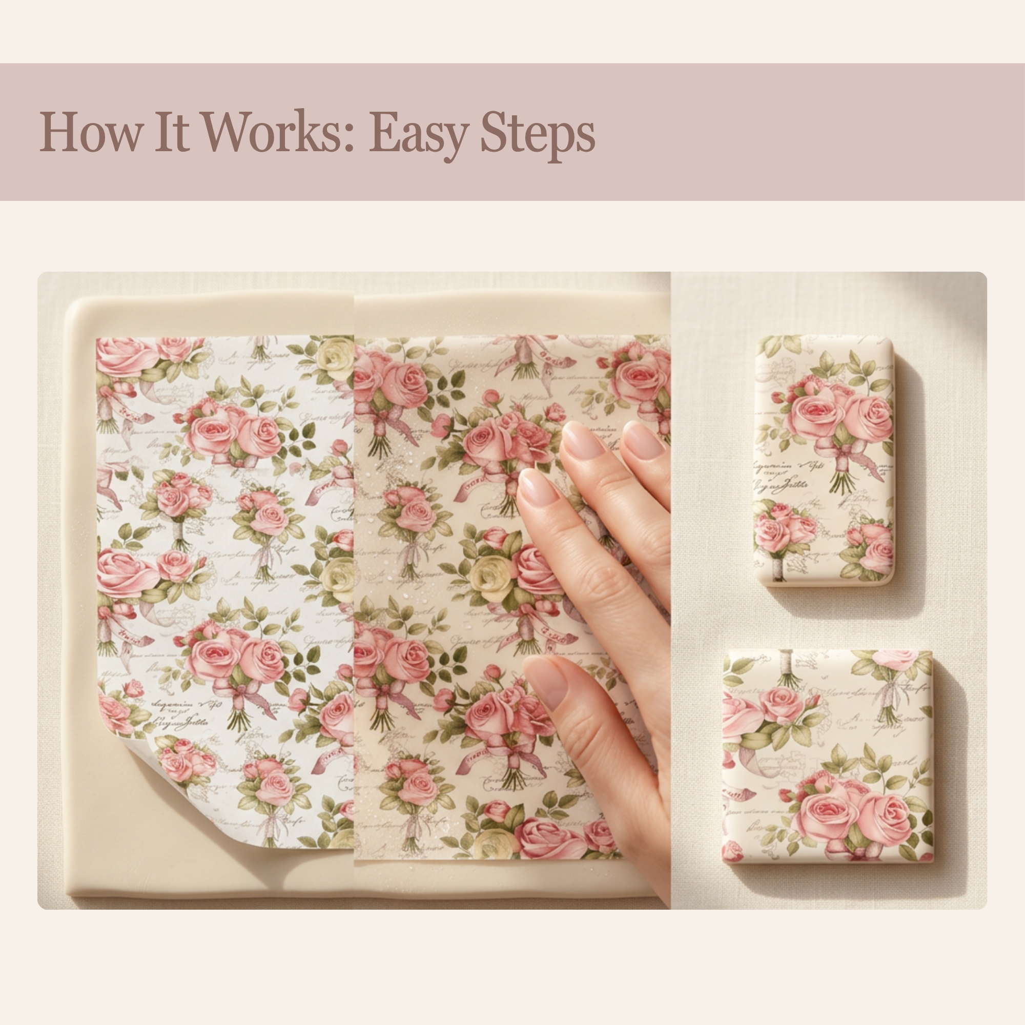 Shabby Chic Roses Transfer Paper for Polymer Clay 150x100mm | Vintage Floral Clay Transfer | IrisCrafts7