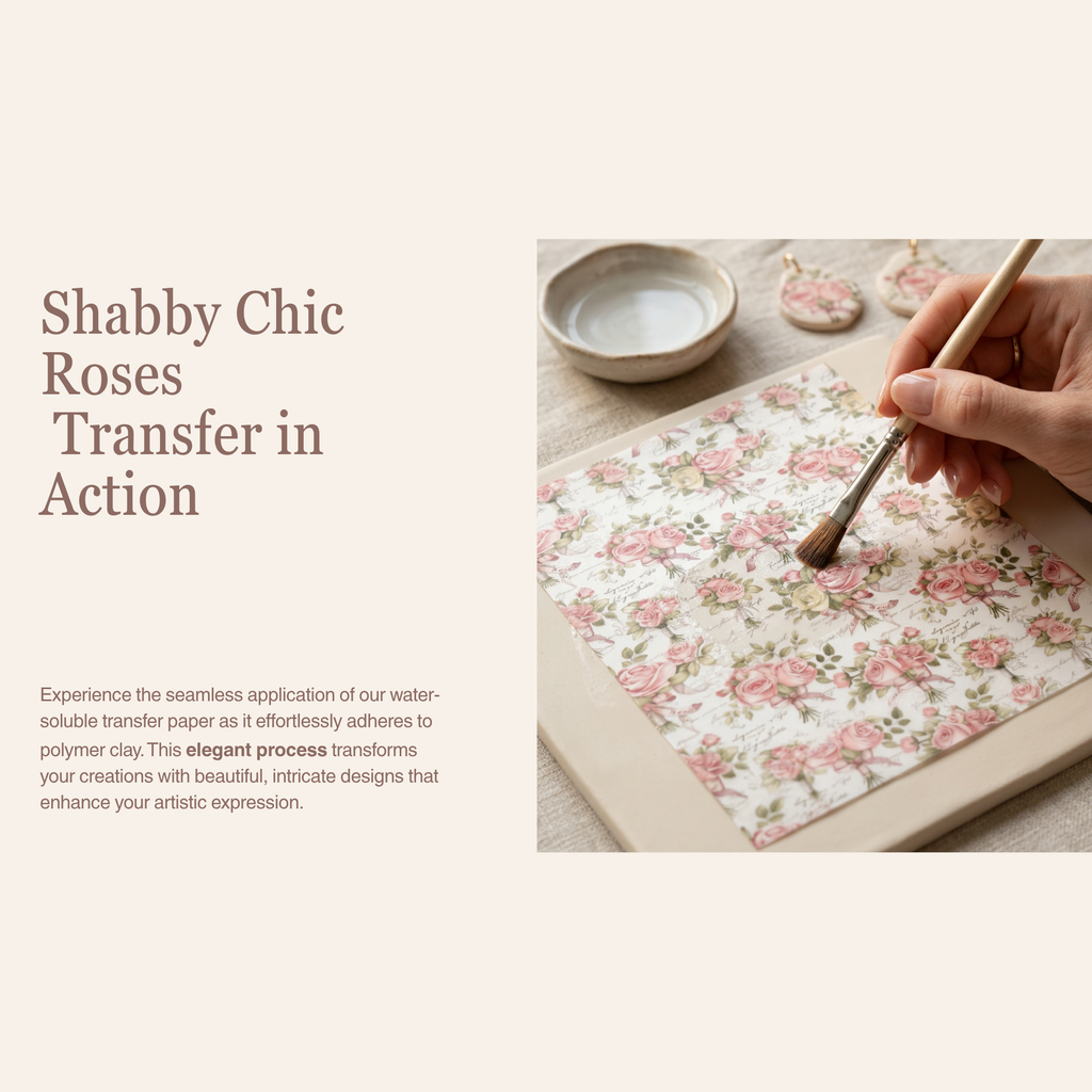 Shabby Chic Roses Transfer Paper for Polymer Clay 150x100mm | Vintage Floral Clay Transfer | IrisCrafts7