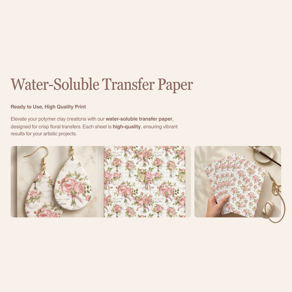 Shabby Chic Roses Transfer Paper for Polymer Clay 150x100mm | Vintage Floral Clay Transfer | IrisCrafts7
