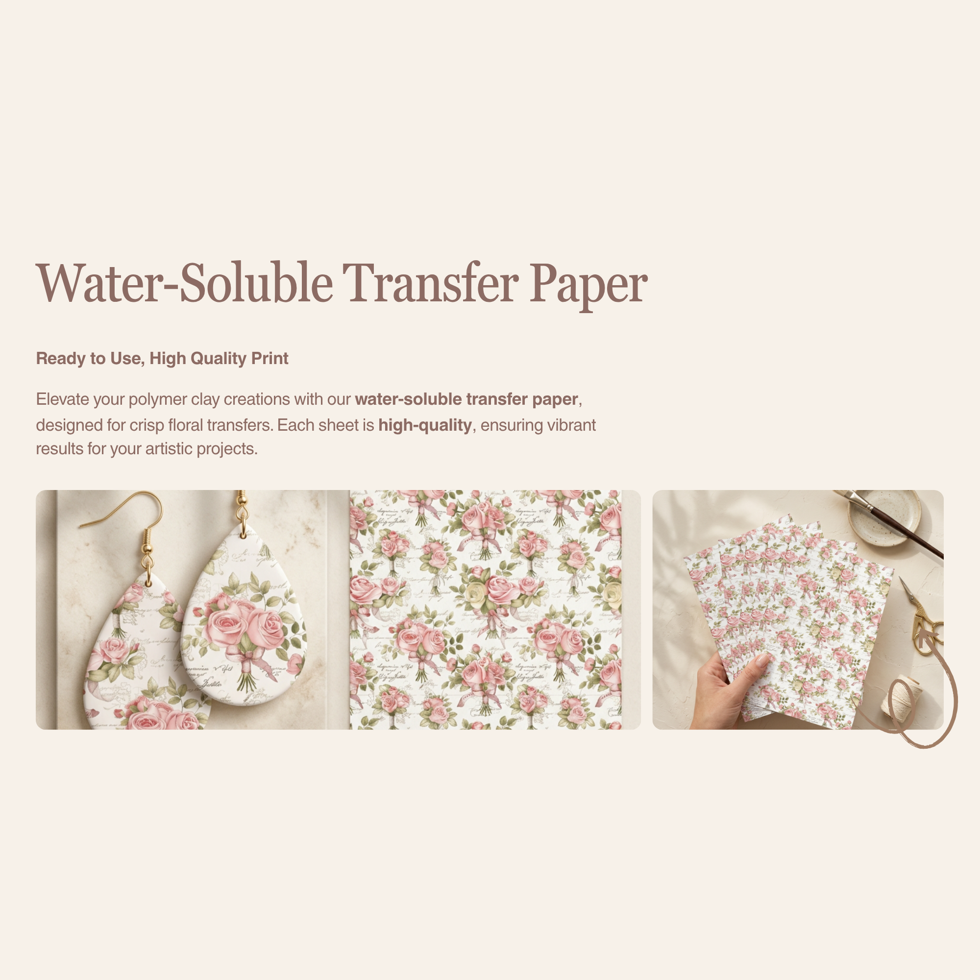Shabby Chic Roses Transfer Paper for Polymer Clay 150x100mm | Vintage Floral Clay Transfer | IrisCrafts7
