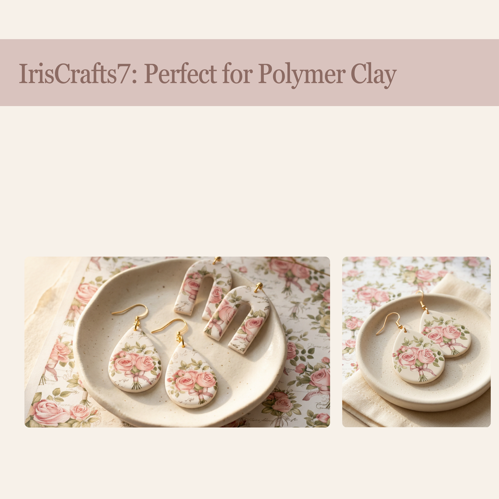 Shabby Chic Roses Transfer Paper for Polymer Clay 150x100mm | Vintage Floral Clay Transfer | IrisCrafts7