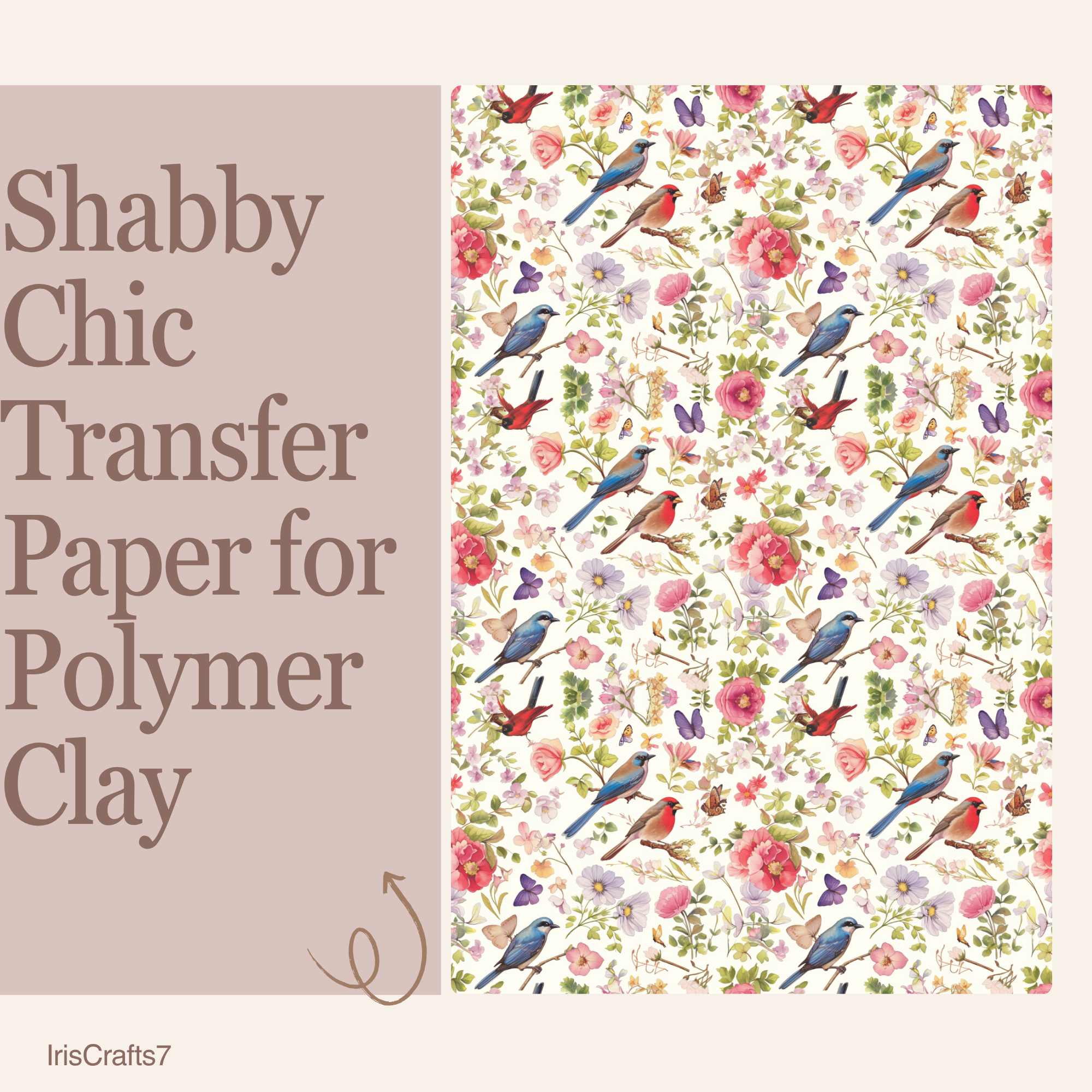 Shabby Chic Transfer Paper for Polymer Clay 150x100mm | Vintage Clay Transfer | IrisCrafts7