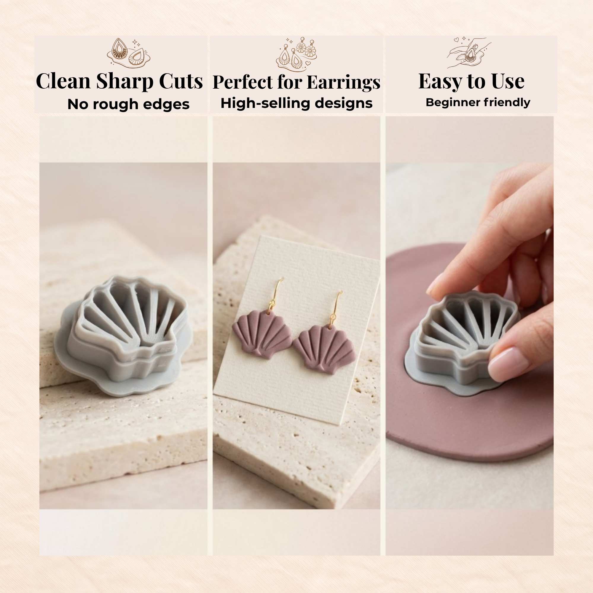 Shell 12 Polymer Clay Cutter 15–45mm | Ocean Earring Cutter | IrisCrafts7