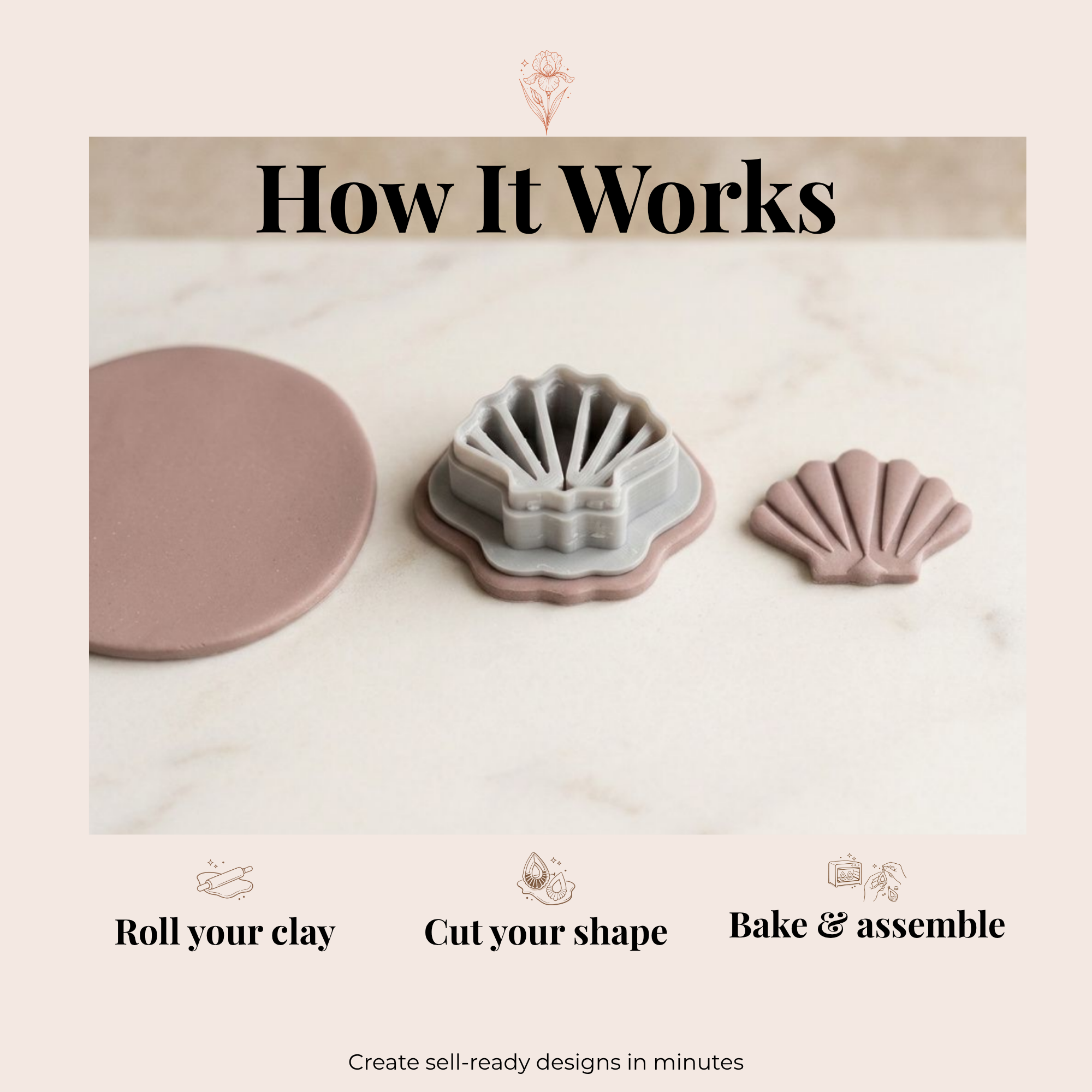 Shell 12 Polymer Clay Cutter 15–45mm | Ocean Earring Cutter | IrisCrafts7
