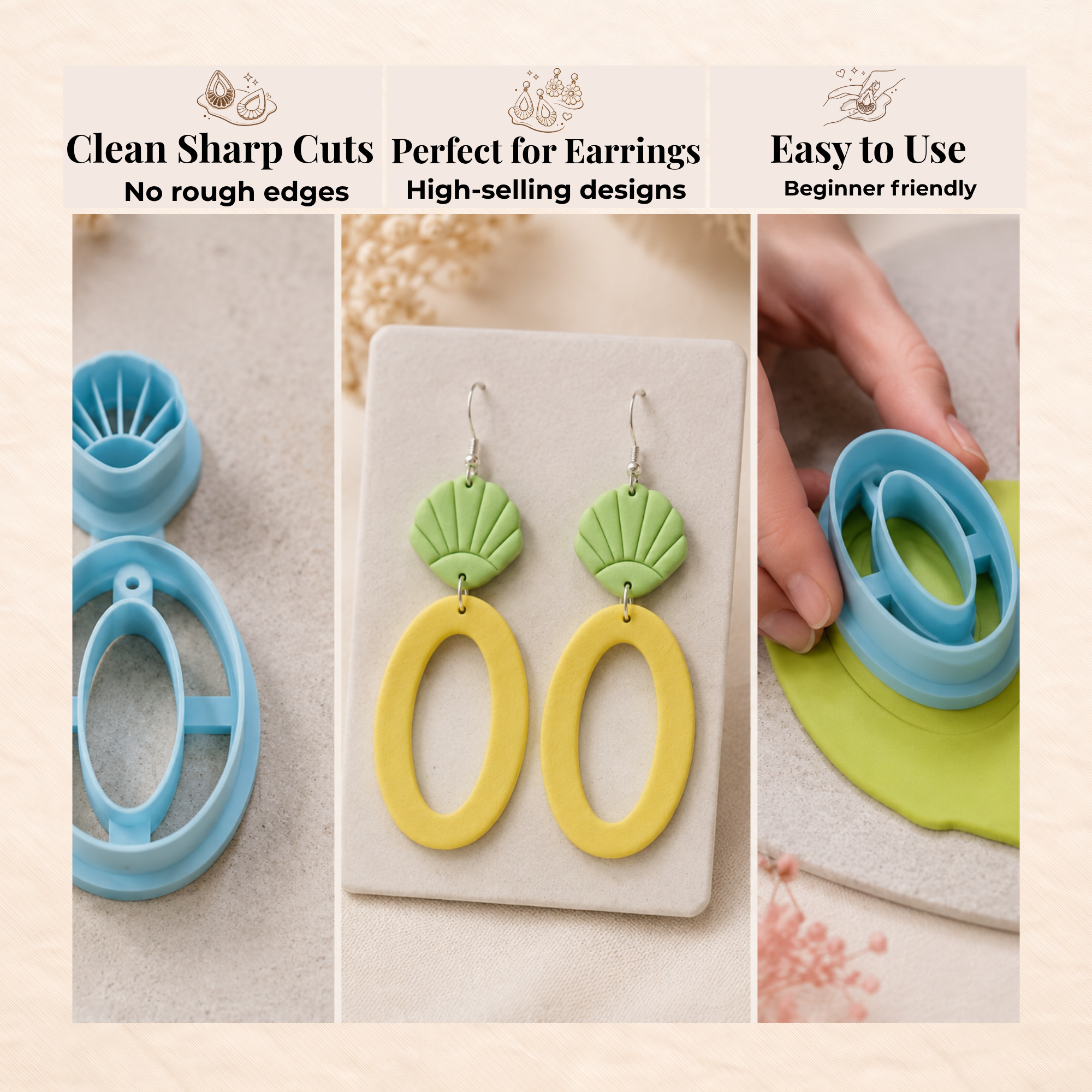 Shell Oval Polymer Clay Cutter | 35–55mm | Shell Oval Shape Clay Cutter | Earring Jewellery Making Tool