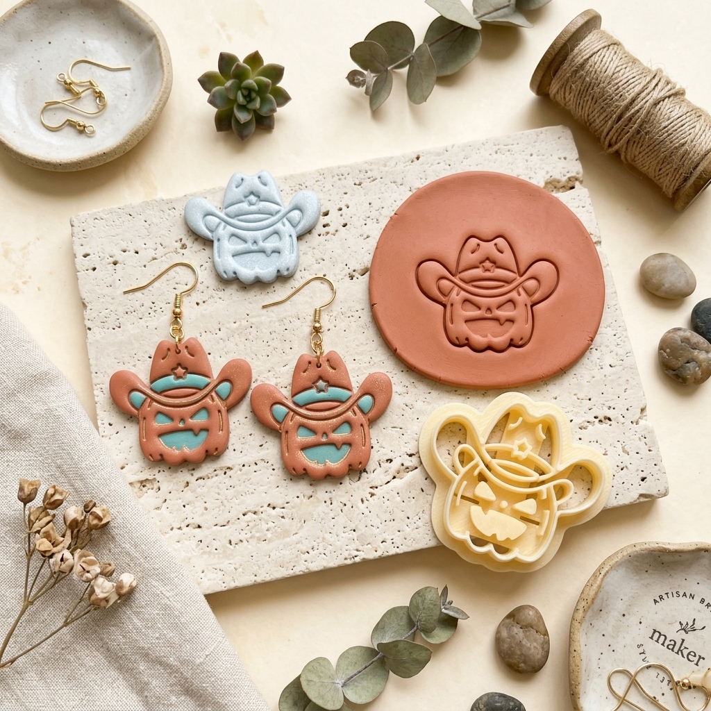Sheriff Pumpkin Polymer Clay Cutter | Halloween Western Earring Tool