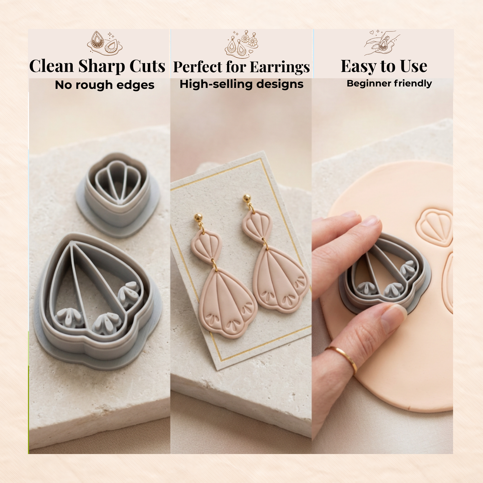 Sirena Deco Polymer Clay Cutter Set | 3D Printed Mermaid Art Deco Clay Earring Cutter | Boho Mermaid Clay Tool | Jewellery Making Supplies