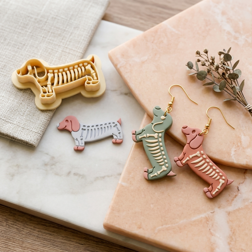 Skeleton Dachshund Polymer Clay Cutter | Halloween Dog Earring Tool