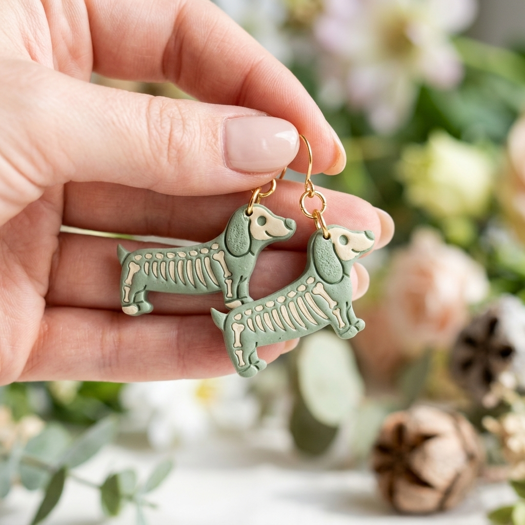 Skeleton Dachshund Polymer Clay Cutter | Halloween Dog Earring Tool