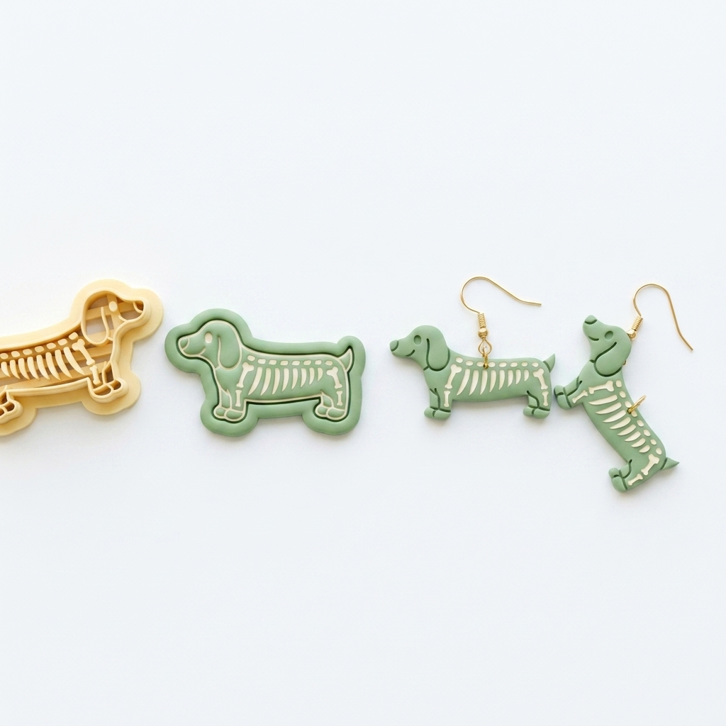 Skeleton Dachshund Polymer Clay Cutter | Halloween Dog Earring Tool