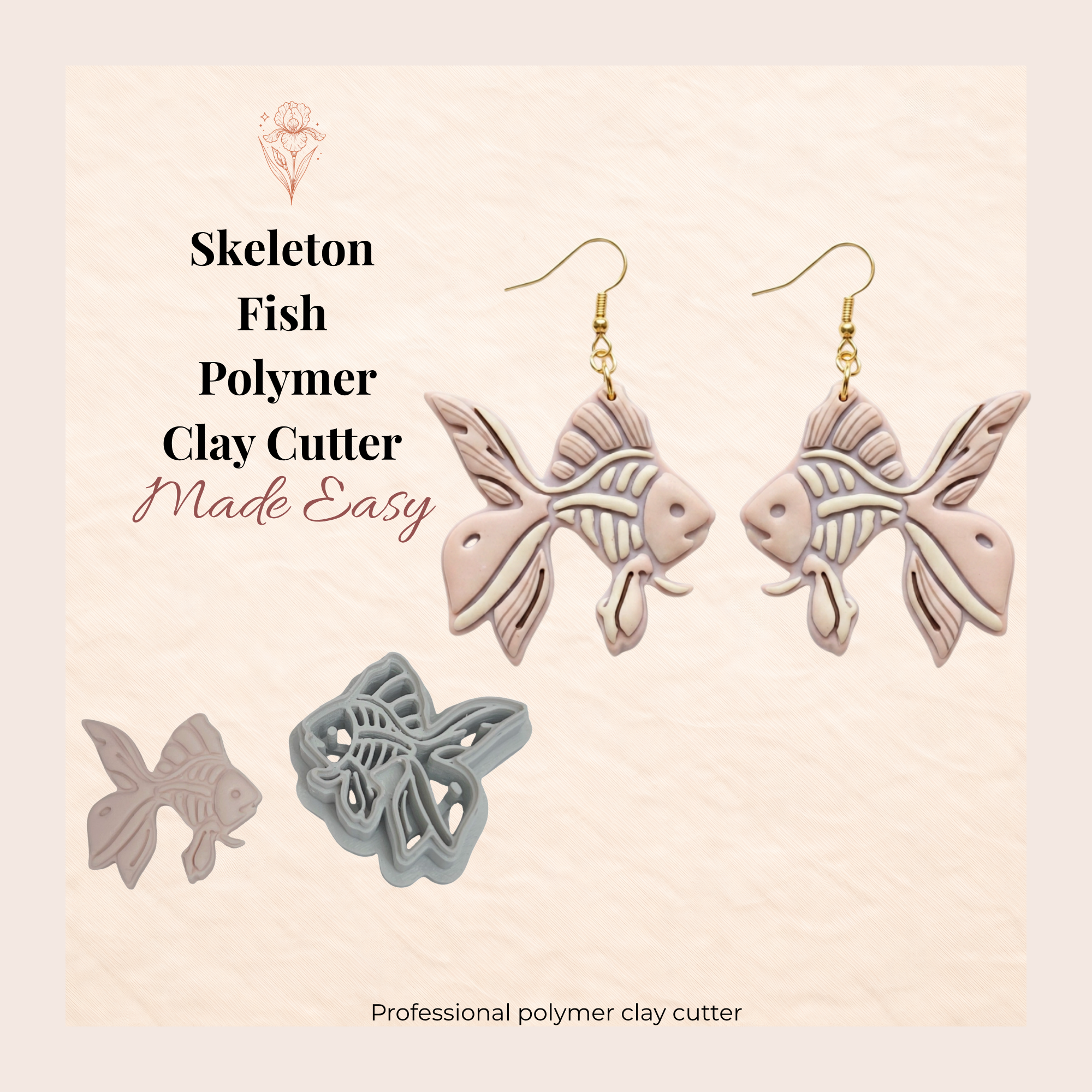 Skeleton Fish Polymer Clay Cutter 25–45mm | Gothic Earring Cutter | IrisCrafts7