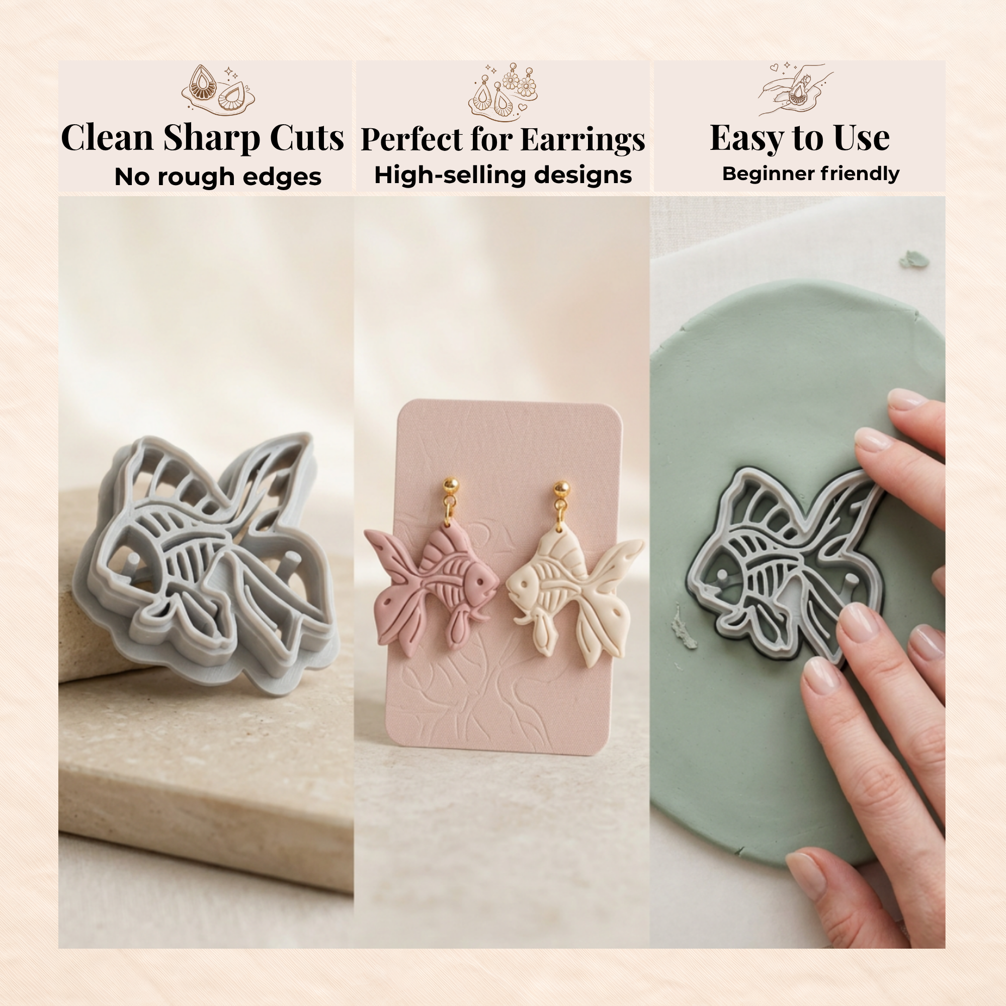 Skeleton Fish Polymer Clay Cutter 25–45mm | Gothic Earring Cutter | IrisCrafts7