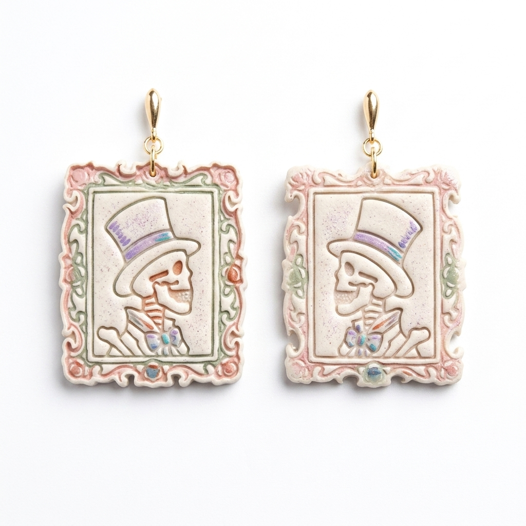 Skeleton Gentleman in Ornate Floral Frame Polymer Clay Cutter | 30–50mm Gothic Earring Cutter | IrisCrafts7