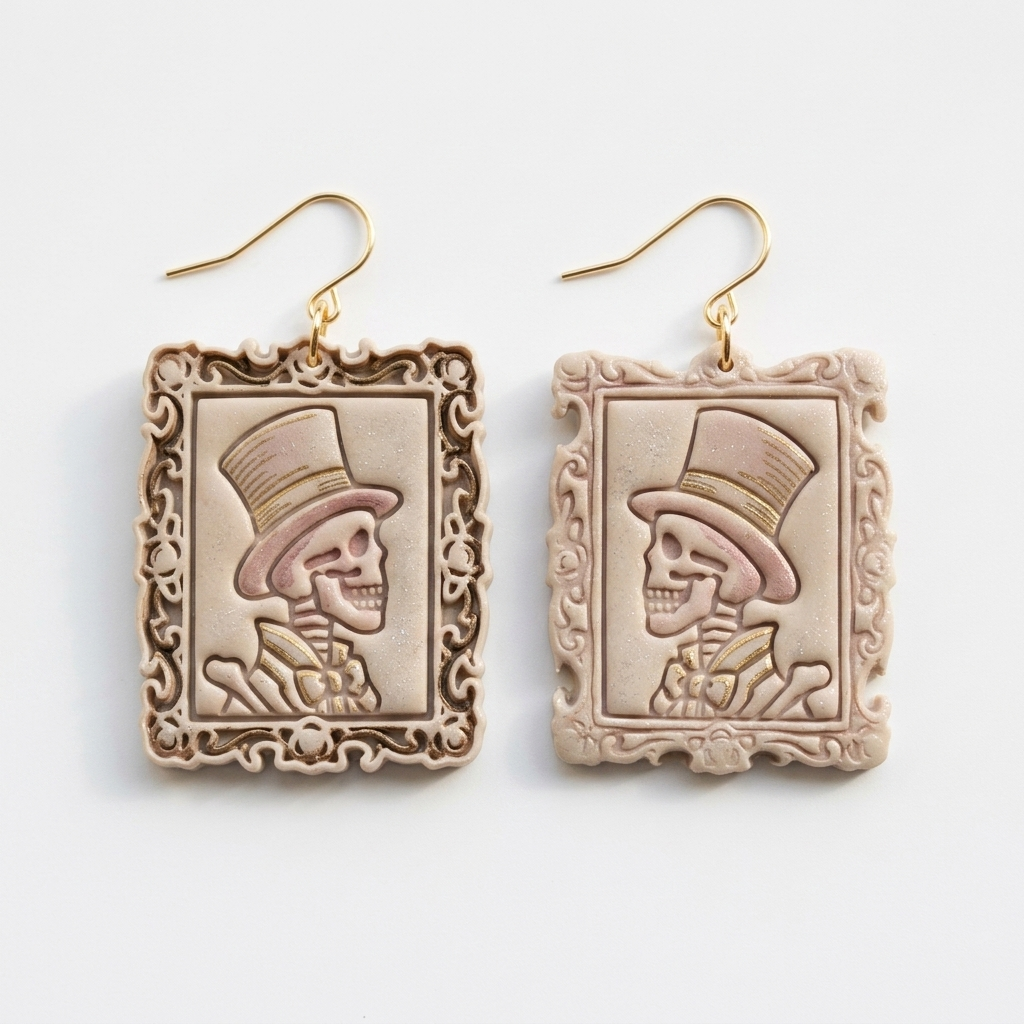 Skeleton Gentleman in Ornate Floral Frame Polymer Clay Cutter | 30–50mm Gothic Earring Cutter | IrisCrafts7